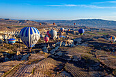 Cappadocia,Turkey - 26 April 2007: Aerial view of hot air balloons in Cappadocia,Turkey