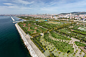 Aerial view of park in Maltepe district on the Marmara Sea coast of the Asian side of Istanbul,Turkey
