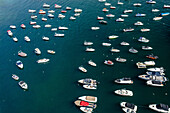 Aerial view of boats in Suadiye district on the Marmara Sea coast of the Asian side of Istanbul,Turkey