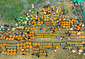 Aerial view of a local food market in Dhaka,Bangladesh
