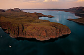 Aerial view of mountain peak formations at sunset,Lake Argyle,Western Australia,Australia