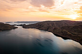 Aerial view of beautiful coast and island landscape at sunset,Lake Argyle,Western Australia,Australia