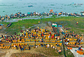 Aerial view of a local food market in Dhaka,Bangladesh