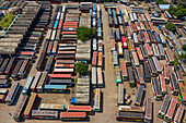 Aerial view of Mohakhali,a bus terminal station and parking lot surrounded with residential district in Dhaka,Bangladesh