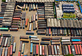 Dhaka,Bangladesh - 18 May 2020: Aerial view of Mohakhali,a bus terminal station and parking lot of autobus in Dhaka,Bangladesh