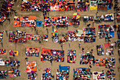 Aerial view of people working and trading at Rahman market along Karnaphuli river,Chittagong,Bangladesh