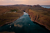 Aerial view of Lake Argyle at sunset with boats,Western Australia,Australia