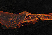 Aerial view of a lava river during the eruption in Iceland