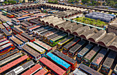 Aerial view of Mohakhali,a bus terminal station and parking lot of autobus in Dhaka,Bangladesh