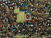 Aerial view of people in a food market in Shibganj,Rajshahi state,Bangladesh