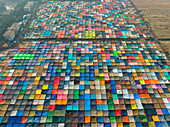 Aerial view of local market colourful tents at Minar Moshjid Tabling for the Global Muslims Congregation in Tongi,Dhaka,Bangladesh