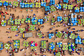 Aerial view of a few people working at Kansat mango Bazar,the largest mango market in the world,Shibganj province,Bangladesh