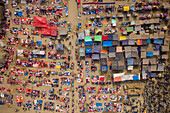 Aerial view of people working and trading at Rahman market along Karnaphuli river,Chittagong,Bangladesh