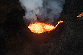 Aerial view of a lava river during the eruption in Iceland