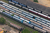 Aerial view of Train couch at the train station,Colombo,Sri Lanka