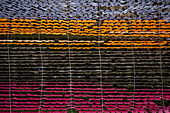 Aerial view of colourful fabric hanged to dry in Narayanganj,Bangladesh
