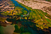 Aerial view of small fishing boats fishing along the Kaliganga river in Dhaka,Bangladesh