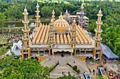 Aerial view of Gombuj Masjid islamic mosque along Jhinai river in Gopalpur township,Dhaka,Bangladesh