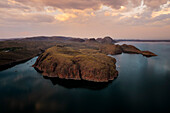 Aerial view of coastal bay at sunset,Lake Argyle,Western Australia,Australia