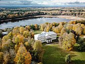 Aerial view of abandoned manor in Plinkšiai,Lithuania