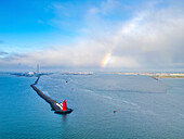 Aerial View of Poolbeg Lighthouse,S Wall,Poolbeg,Dublin,Ireland