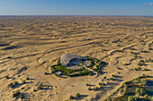 Aerial view of Al Quadra yoga center in the middle of the desert,Dubai United Arab,Emirates