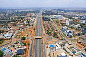 Aerial view of busy Thika Road with modern buildings and urban infrastructure,Kasarani,Nairobi,Kenya
