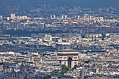 Aerial view of Arc de Triomphe and cityscape in downtown Paris,France