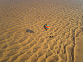 Aerial view of an hot-air-balloon flying in the Murqquab desert in Dubai,U.A.E