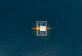 Aerial view of single filipino fishing boat near Lapu-Lapu city,Philippines