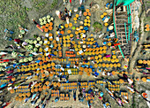 Aerial view of a local food market in Dhaka,Bangladesh