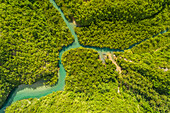 Aerial view of Bojo River and traditional fishing boat,Aloguinsan,Philippines