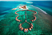Aerial view of a luxury resort on an atoll in the middle of the ocean,Alif Alif,Maldives