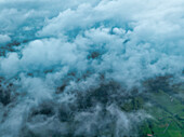 Aerial view of serene countryside with expansive green fields and picturesque sky,Infiesto,Asturia,Spain