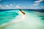 Aerial view of Long Beach Dhigurashu Thundi,a paradise island on Alifu Dhaalu Atoll near Alif Alif,Maldives