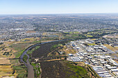 Aerial view of an industrial area in Breakwater along the Barwon river,Victoria,Australia