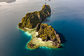 Aerial view of karst island and remote beach in archipelago of El Nido,the Philippines