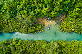 Aerial view of traditional fishing boats in Bojo River,Aloguinsan,Philippines