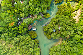 Aerial view of traditional fishing boats in Bojo River,Aloguinsan,Philippines