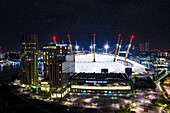 London,United Kingdom - 29 December 2020: Aerial view of the O2 arena in London city center at night,England