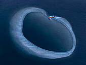 Aerial view of big net fishing activity on the water,Tuy An,Phu Yen,Vietnam
