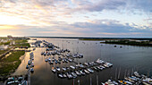 Aerial view of beautiful sunset over Charleston City Marina and Ashley River,Charleston,South Carolina,United States