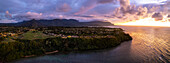 Aerial view of beautiful coastal landscape with mountain perspective,Kauai,Hawaii,United States
