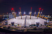 London,United Kingdom - 29 December 2020: Aerial view of the O2 arena in London city center at night,England