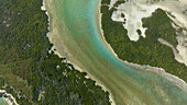 Luftaufnahme der Astove Lagune, abstrakt, Outer Islands, Seychellen