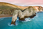 Luftaufnahme von Durdle Door bei Sonnenuntergang,West Lulworth,Dorset,UK