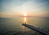 Aerial view of artificial causeway on lake Michigan ,Chicago,USA