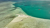 Aerial view of lunch on the flats in the St Francois lagoon. Seychelles