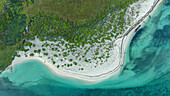 Luftaufnahme des Cosmoledo-Atolls mit Mangroven, abstrakt, Outer Islands, Seychellen