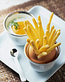 Soft-boiled egg with mini asparagus spears
